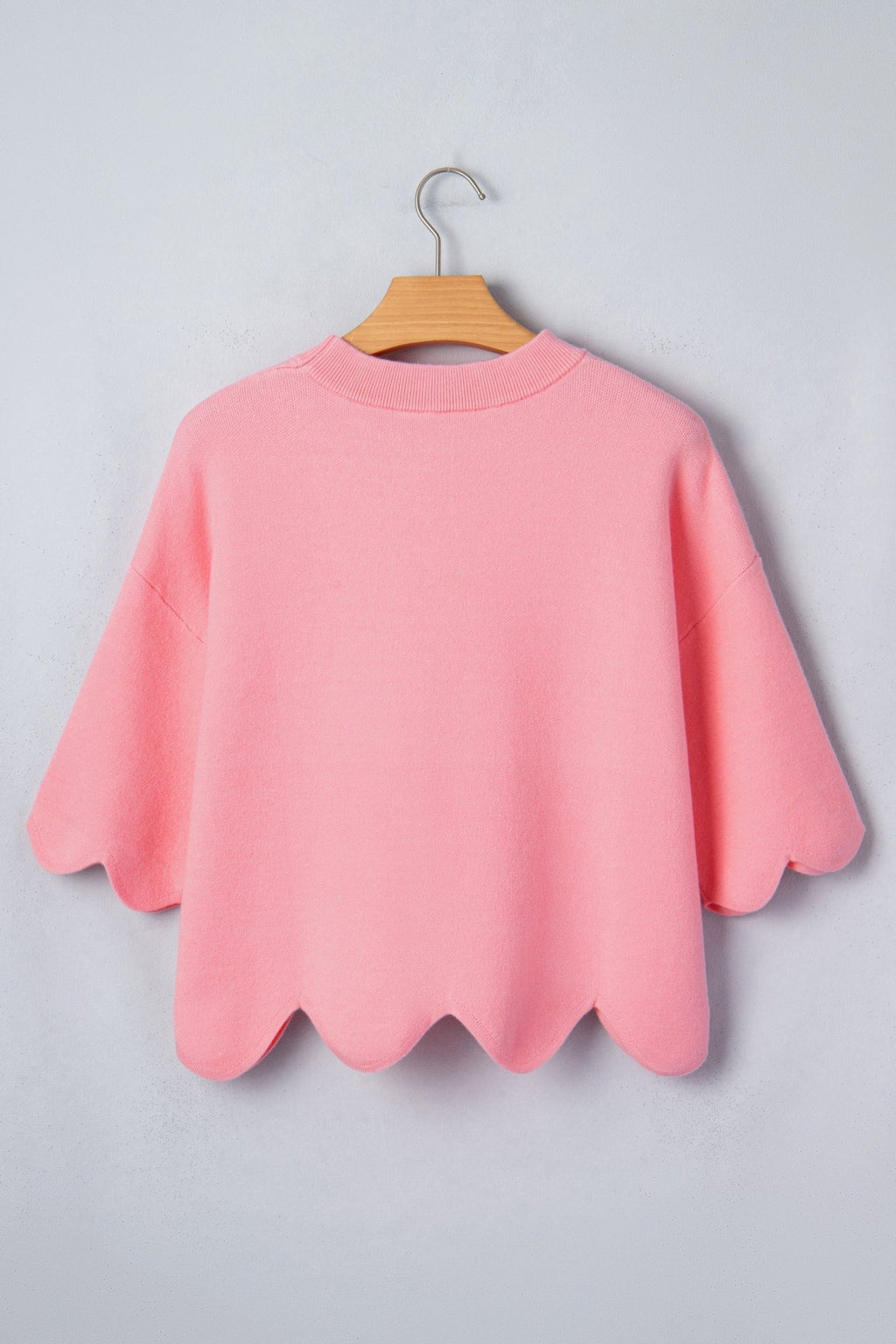 Solid Scalloped Hem 3/4 Sleeve Sweater Top - Rooted & Reckless Co.