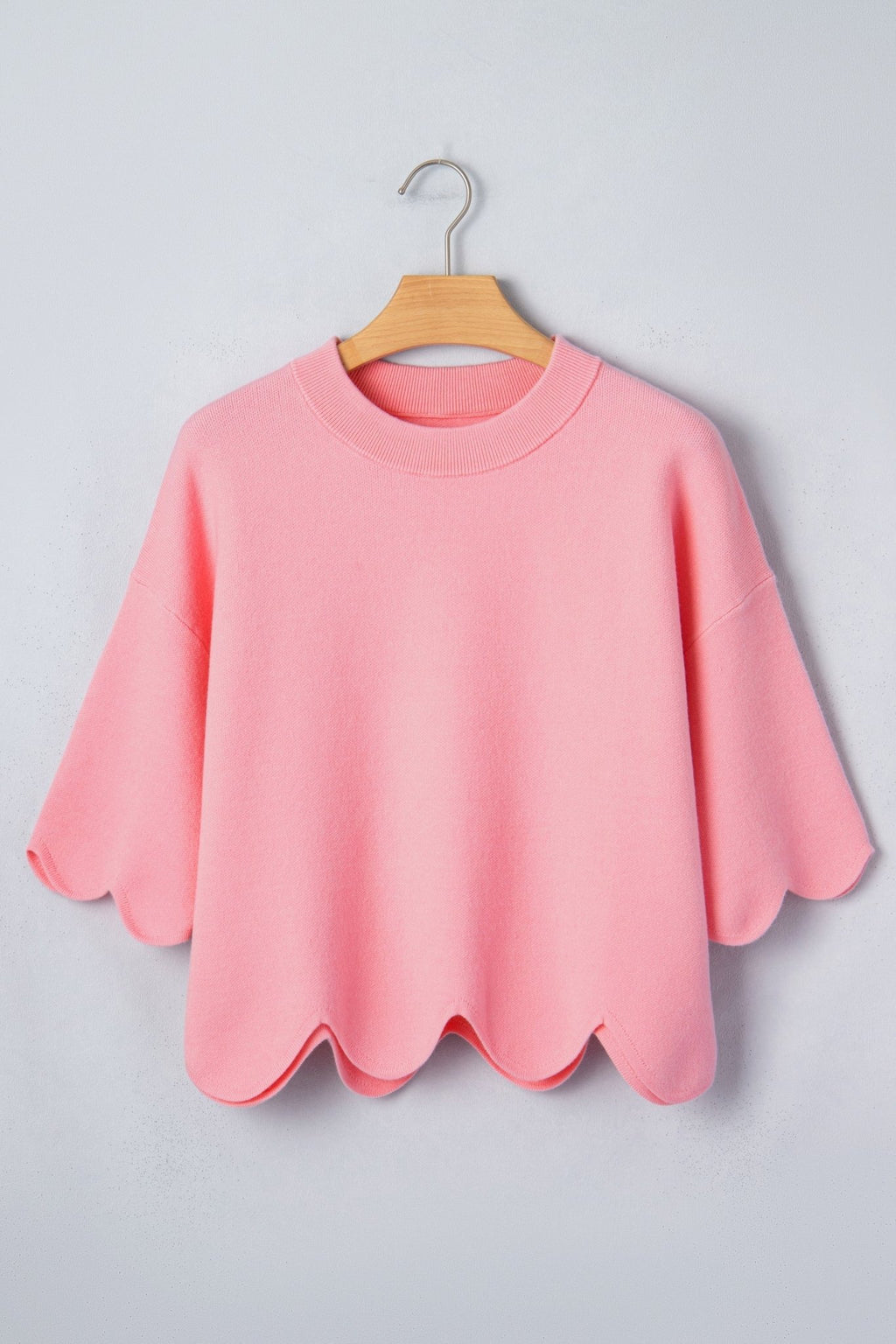 Solid Scalloped Hem 3/4 Sleeve Sweater Top - Rooted & Reckless Co.