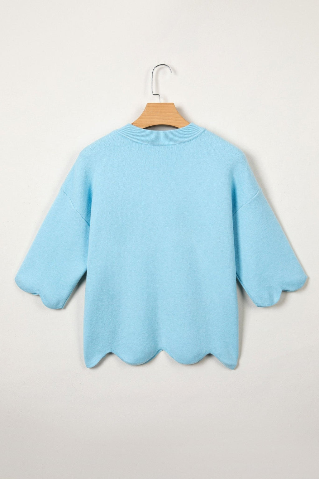 Solid Scalloped Hem 3/4 Sleeve Sweater Top - Rooted & Reckless Co.
