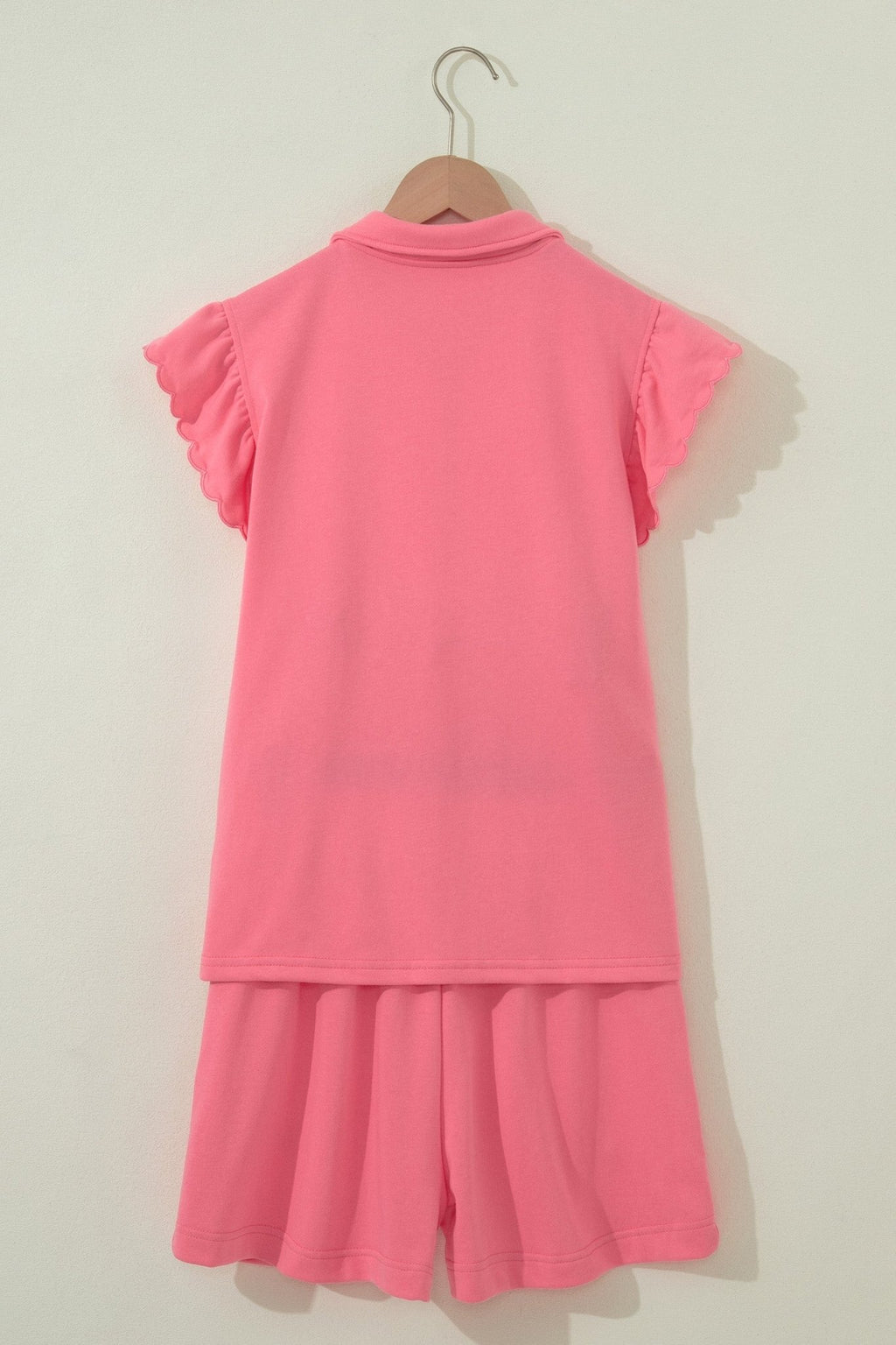 Solid Scalloped Ruffle Half Zip Top & Short Set - Rooted & Reckless Co.