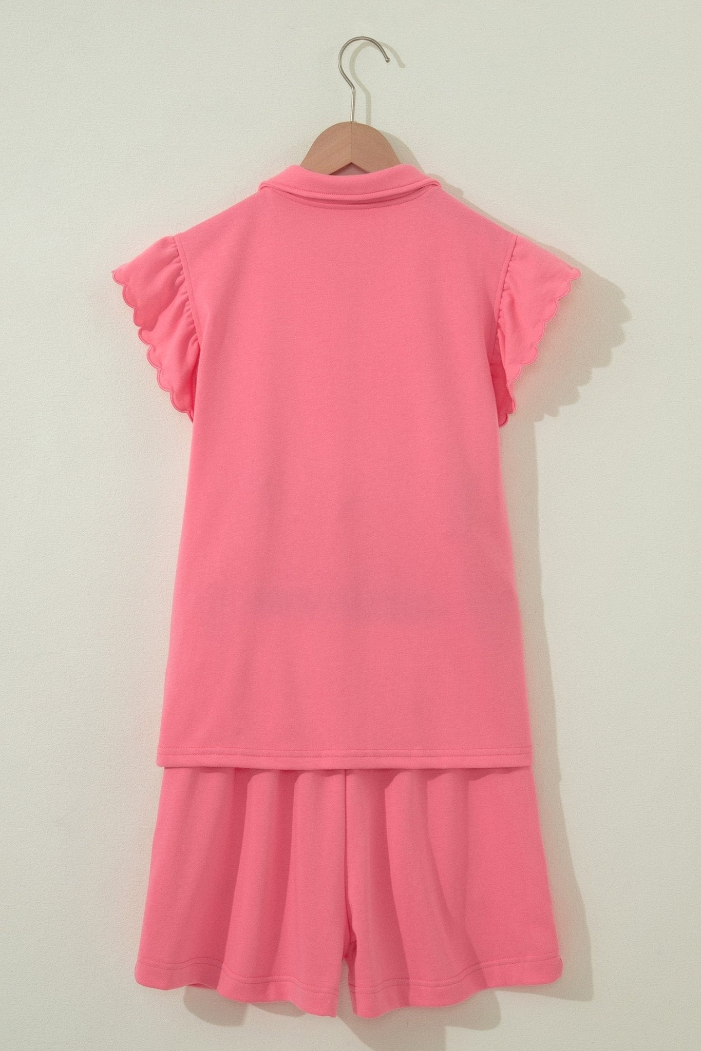 Solid Scalloped Ruffle Half Zip Top & Short Set - Rooted & Reckless Co.