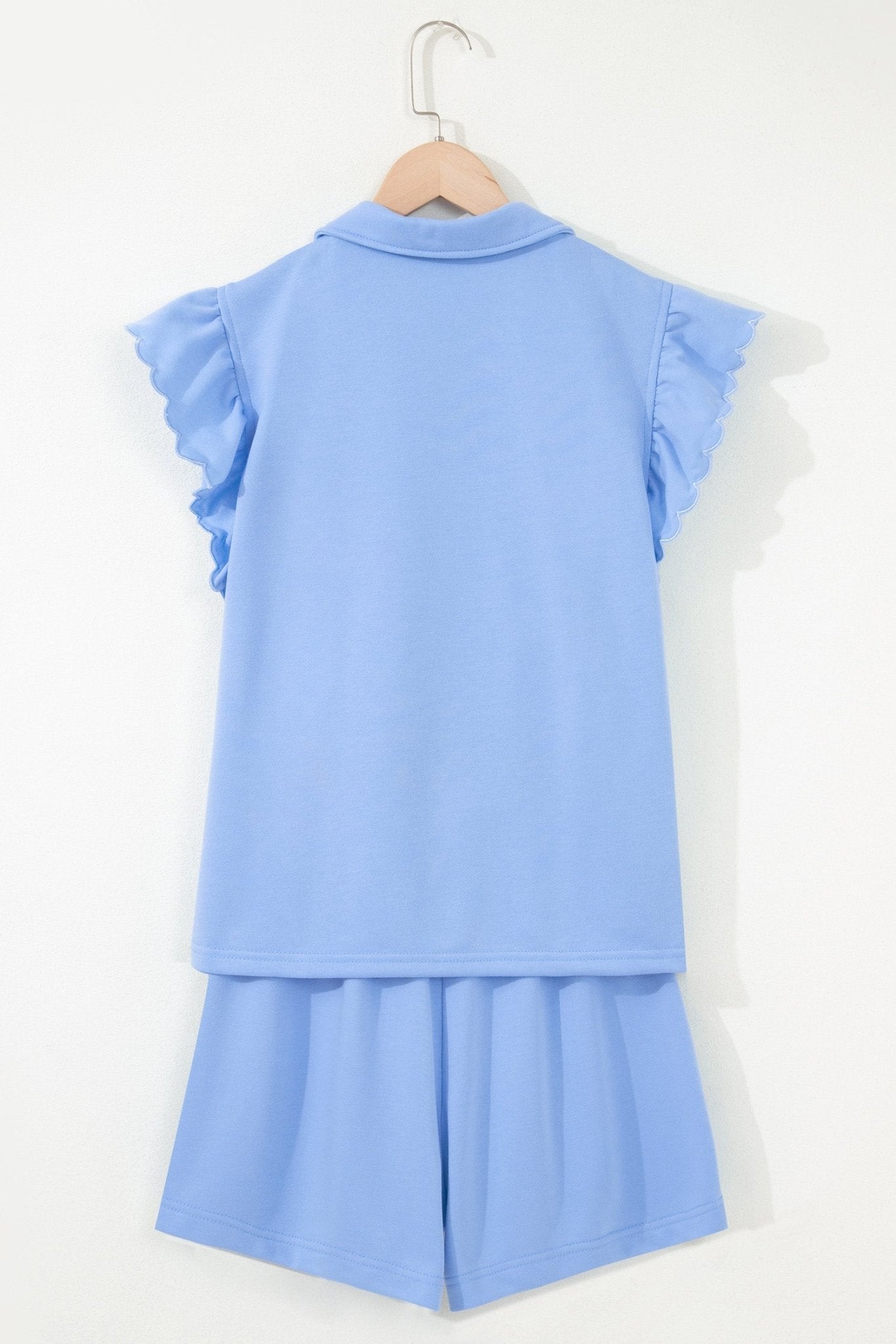 Solid Scalloped Ruffle Half Zip Top & Short Set - Rooted & Reckless Co.