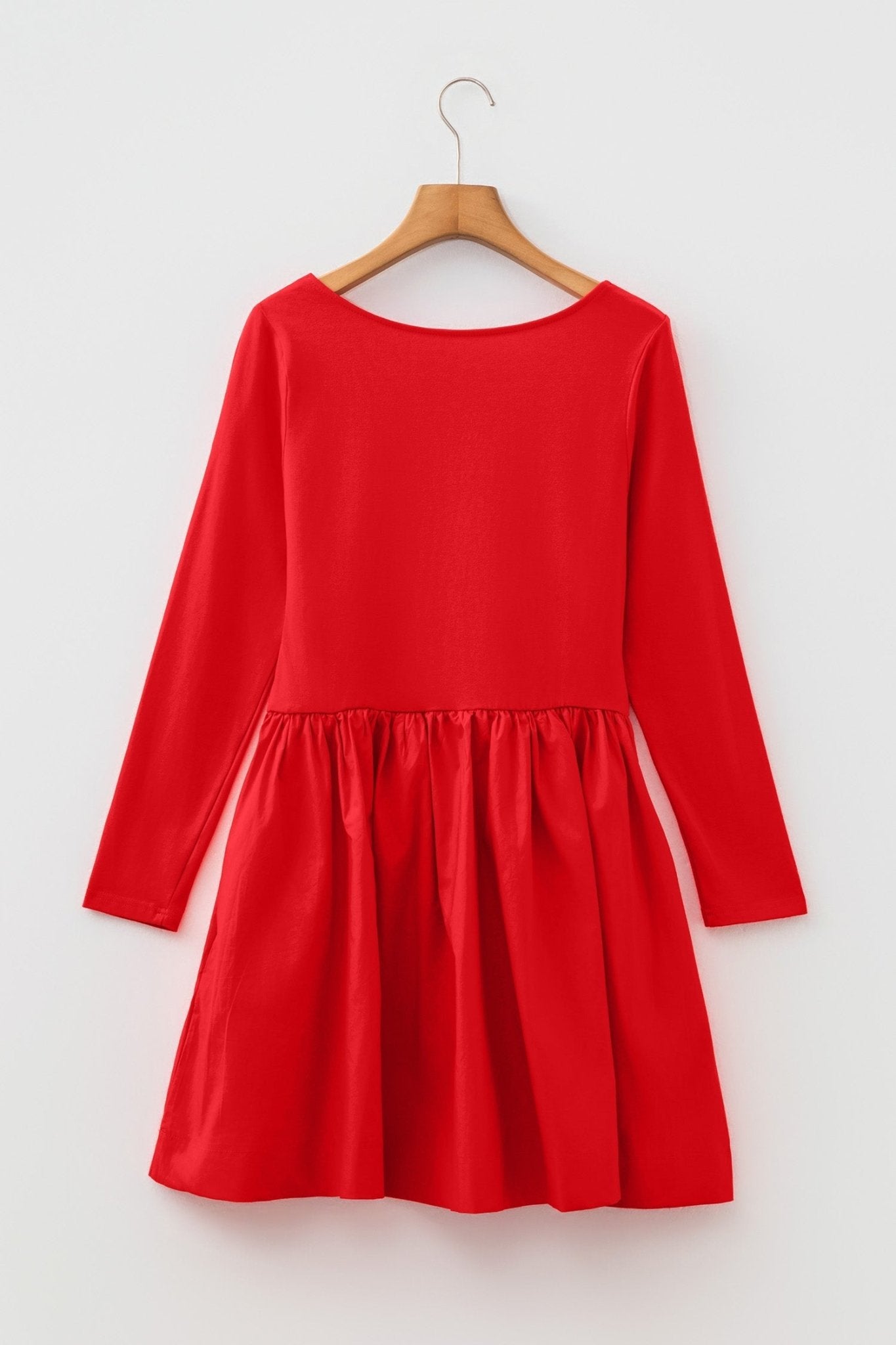 Solid Scoop Neck Long Sleeve Mini Dress - Rooted & Reckless Co.