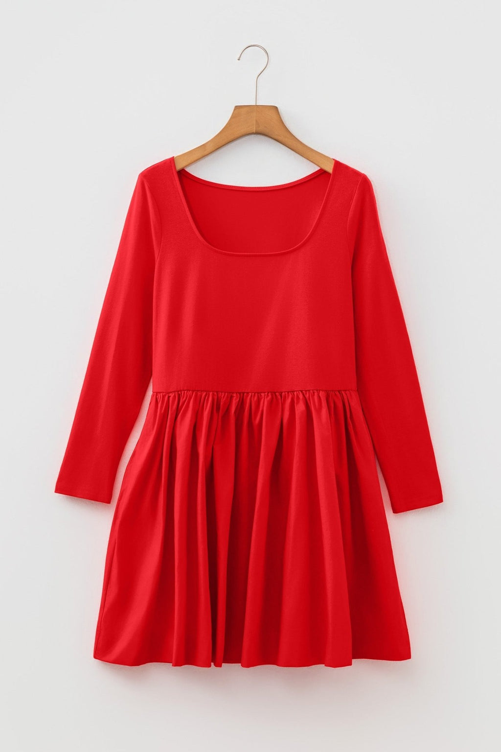 Solid Scoop Neck Long Sleeve Mini Dress - Rooted & Reckless Co.