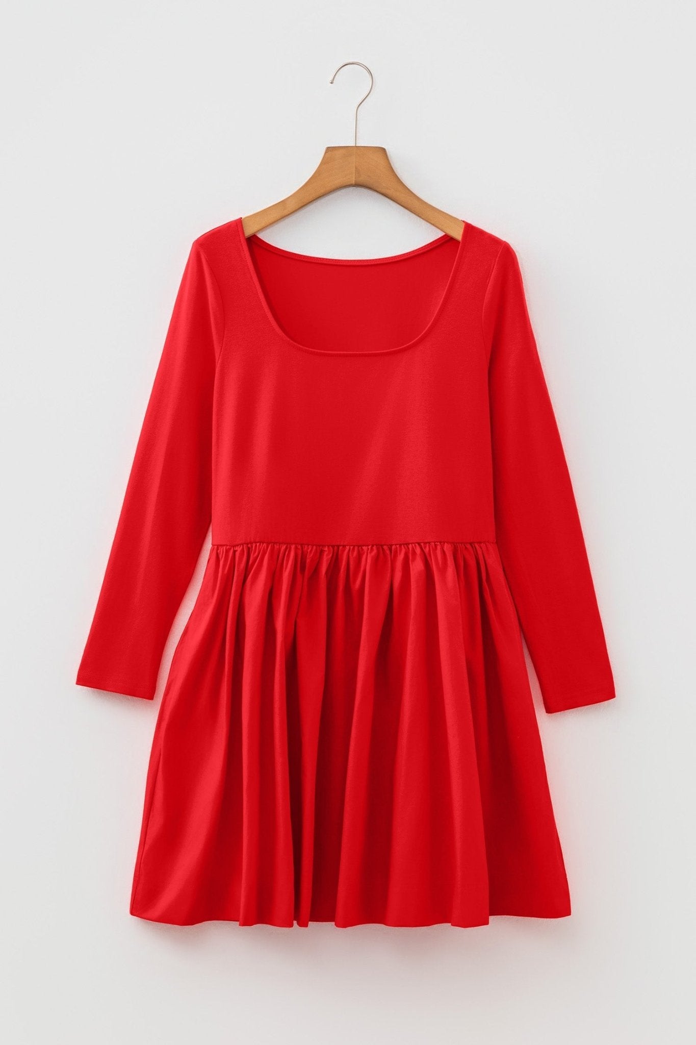Solid Scoop Neck Long Sleeve Mini Dress - Rooted & Reckless Co.