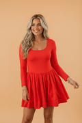 Solid Scoop Neck Long Sleeve Mini Dress - Rooted & Reckless Co.