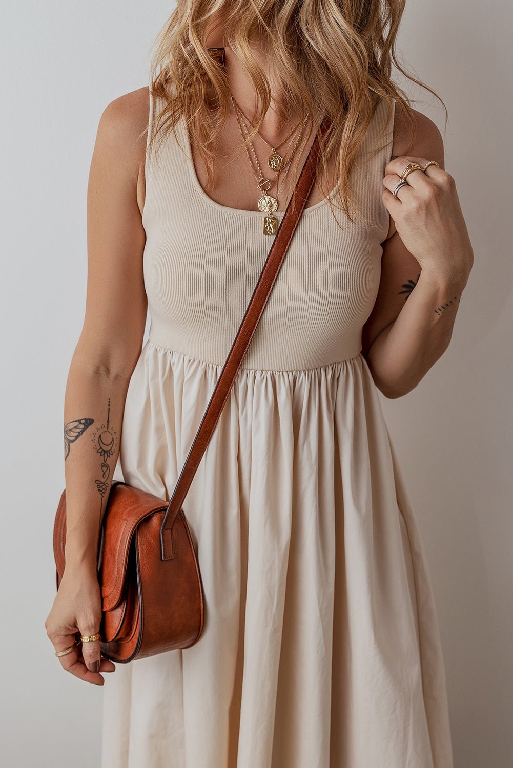Solid Scoop Neck Ribbed Bodice Pleated Maxi Dress - Rooted & Reckless Co.