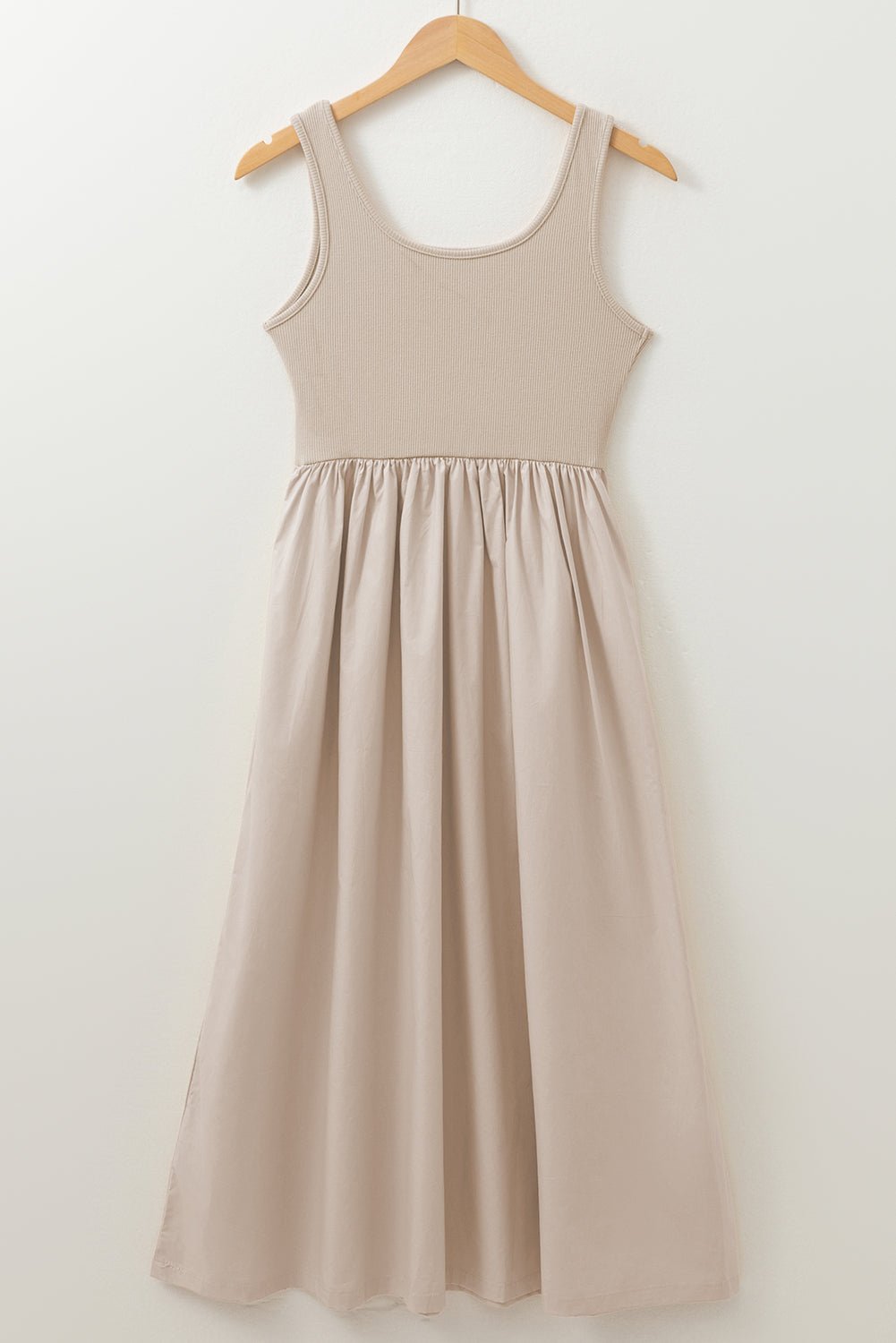 Solid Scoop Neck Ribbed Bodice Pleated Maxi Dress - Rooted & Reckless Co.