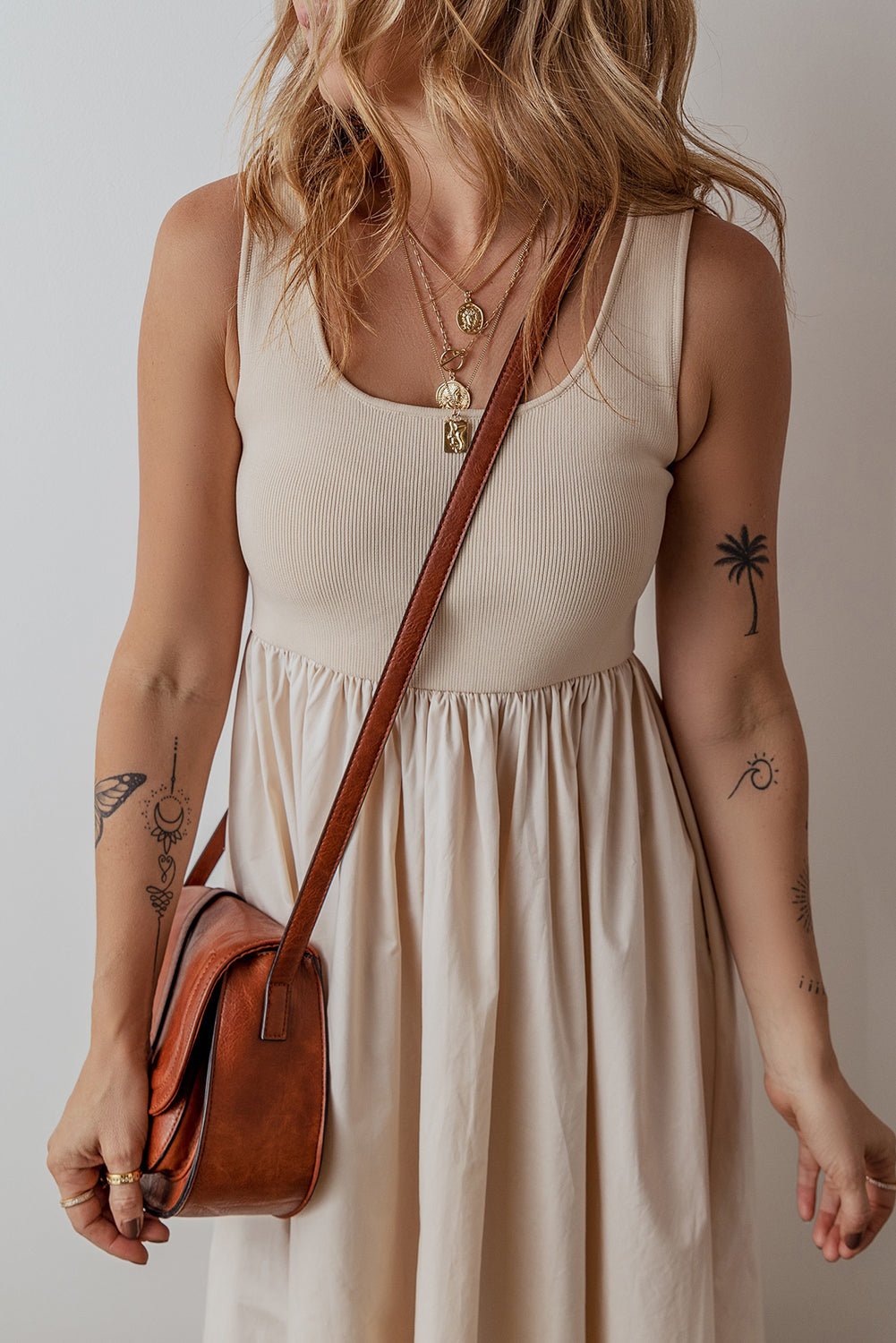 Solid Scoop Neck Ribbed Bodice Pleated Maxi Dress - Rooted & Reckless Co.