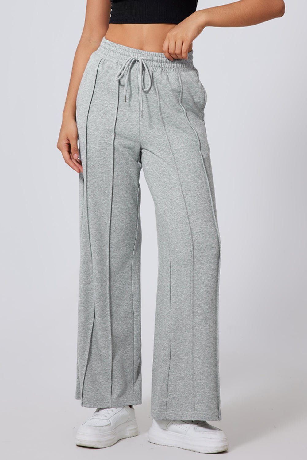 Solid Seam Drawstring Wide Leg Sweatpants - Rooted & Reckless Co.