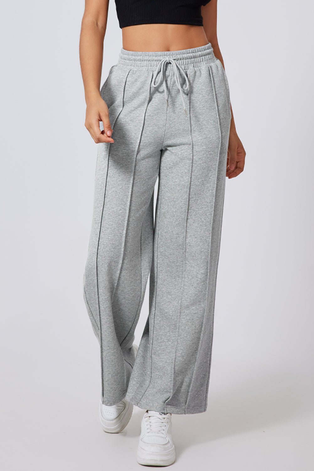 Solid Seam Drawstring Wide Leg Sweatpants - Rooted & Reckless Co.