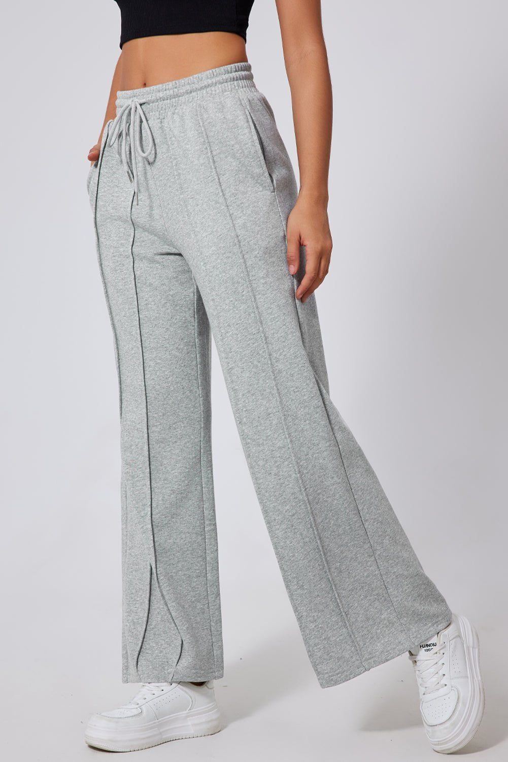 Solid Seam Drawstring Wide Leg Sweatpants - Rooted & Reckless Co.