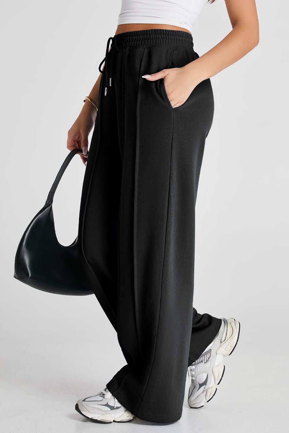 Solid Seam Drawstring Wide Leg Sweatpants - Rooted & Reckless Co.