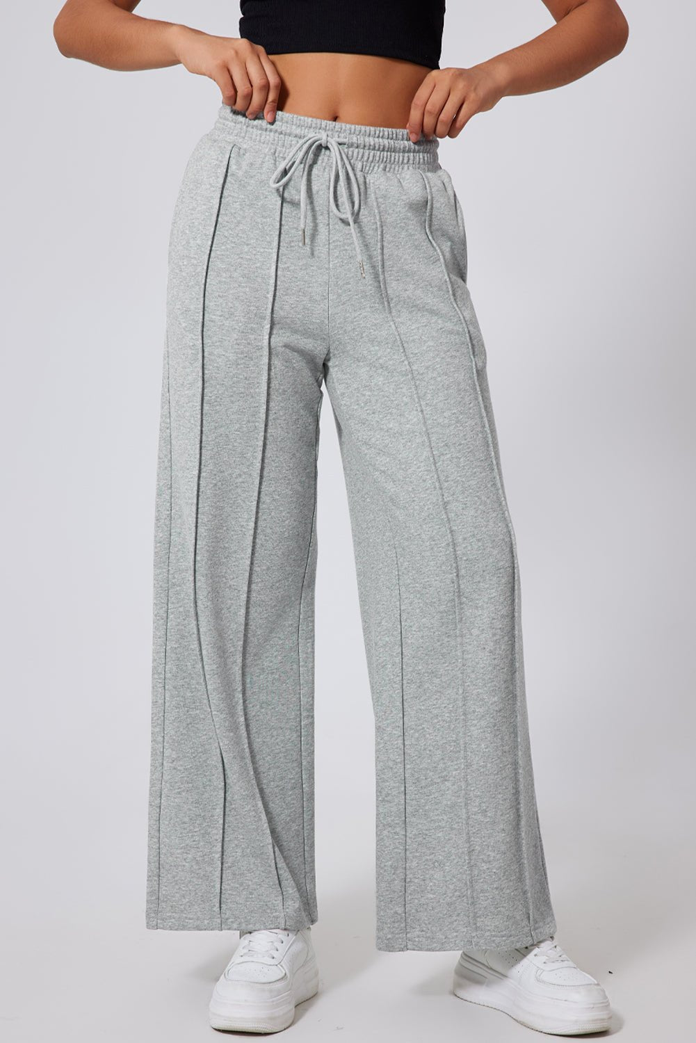 Solid Seam Drawstring Wide Leg Sweatpants - Rooted & Reckless Co.