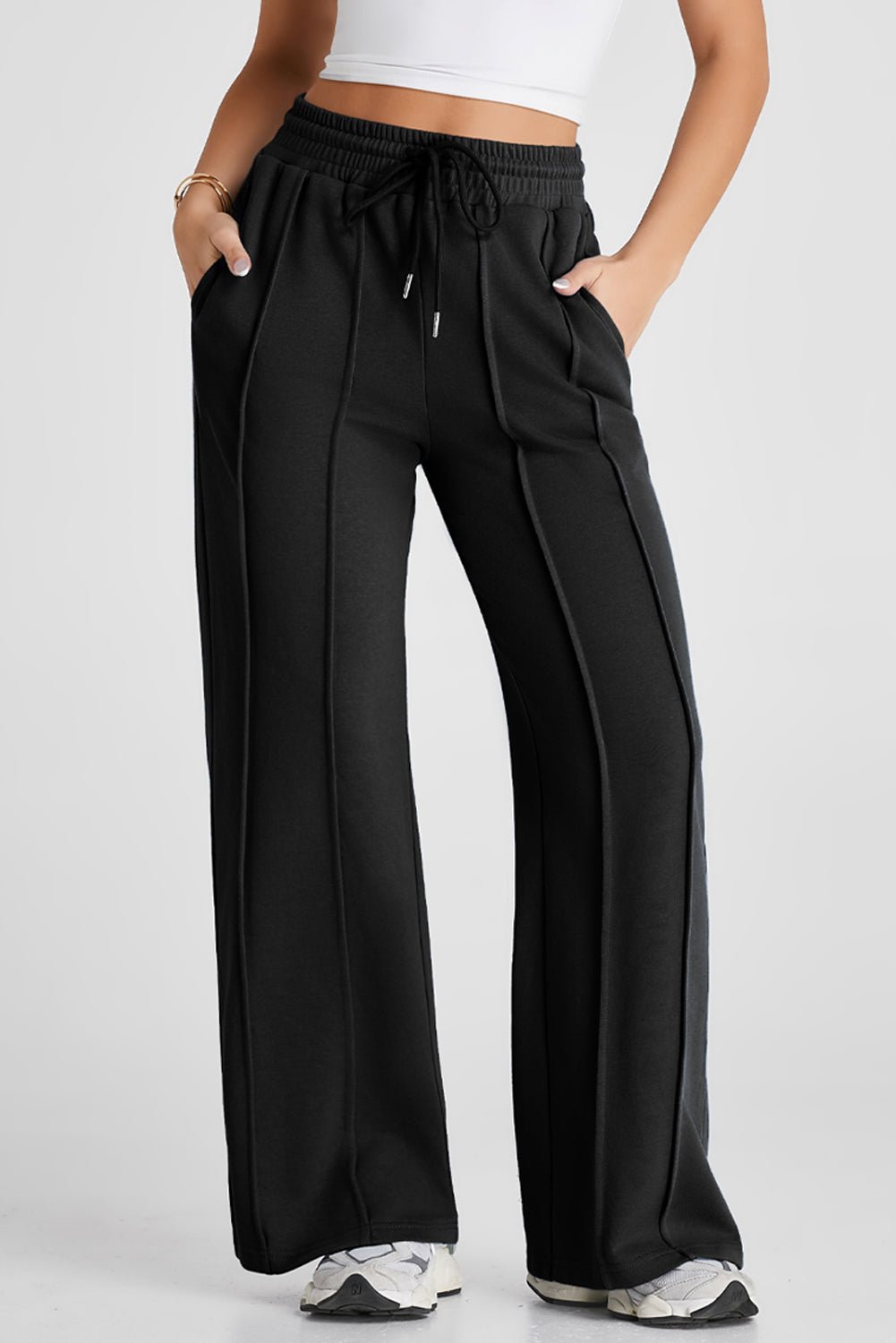 Solid Seam Drawstring Wide Leg Sweatpants - Rooted & Reckless Co.