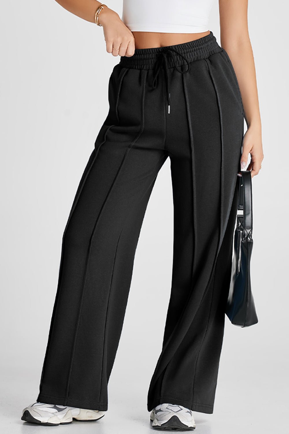 Solid Seam Drawstring Wide Leg Sweatpants - Rooted & Reckless Co.