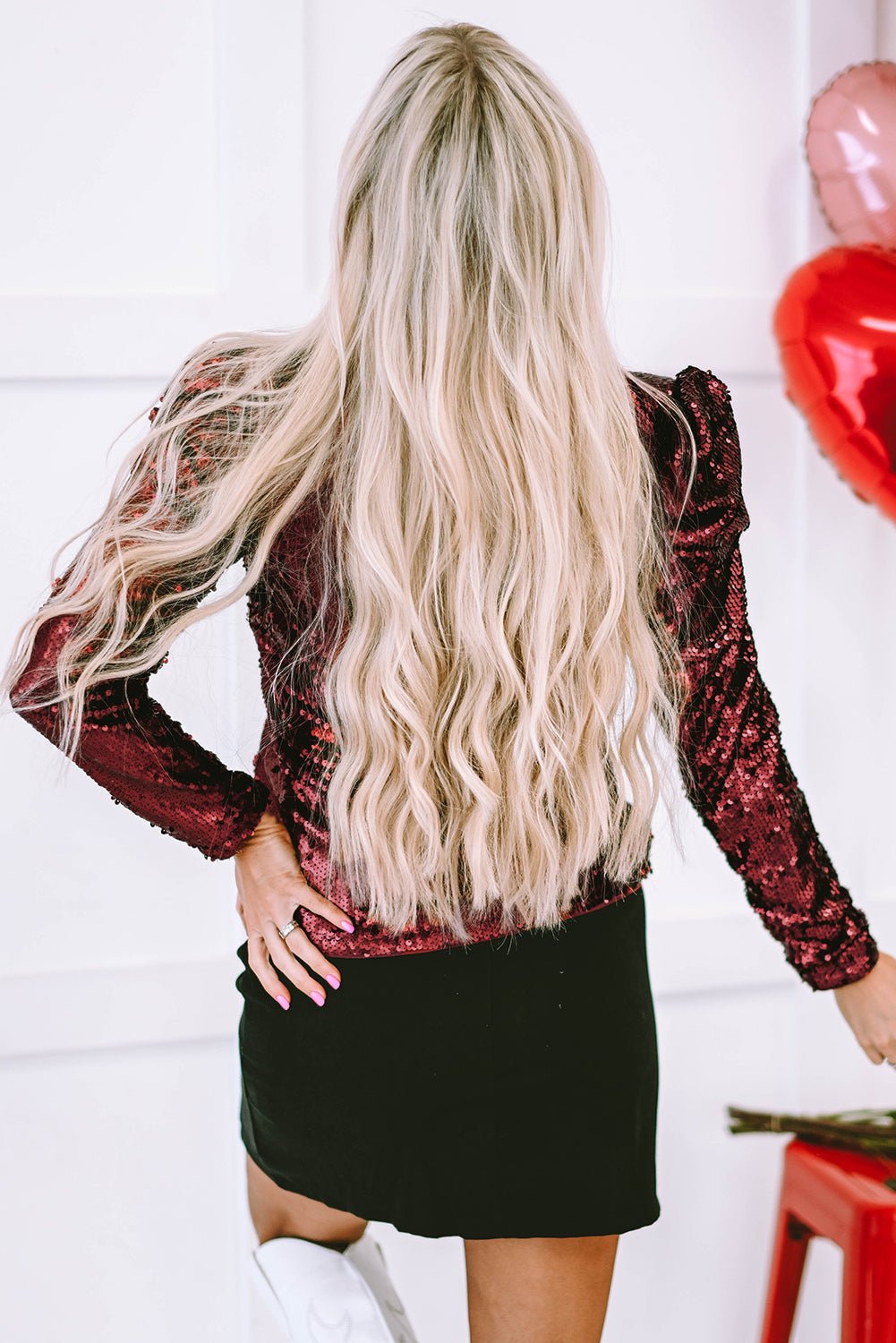 Solid Sequin Mock Neck Long Sleeve Top - Rooted & Reckless Co.