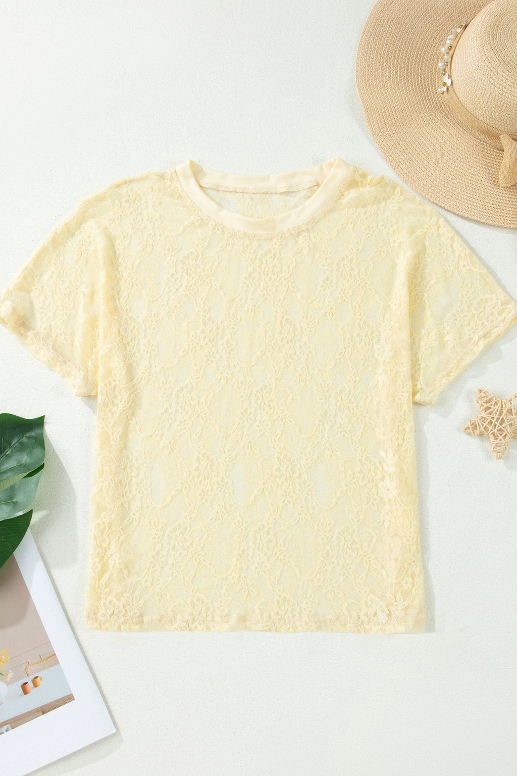 Solid Sheer Lace Short Sleeve Boxy Tee - Rooted & Reckless Co.