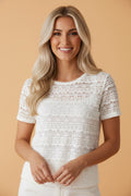 Solid Sheer Lace Short Sleeve Top - Rooted & Reckless Co.