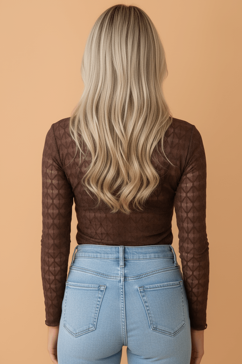Solid Sheer Textured Lace Mock Neck Long Sleeve Top - Rooted & Reckless Co.