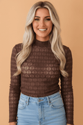Solid Sheer Textured Lace Mock Neck Long Sleeve Top - Rooted & Reckless Co.