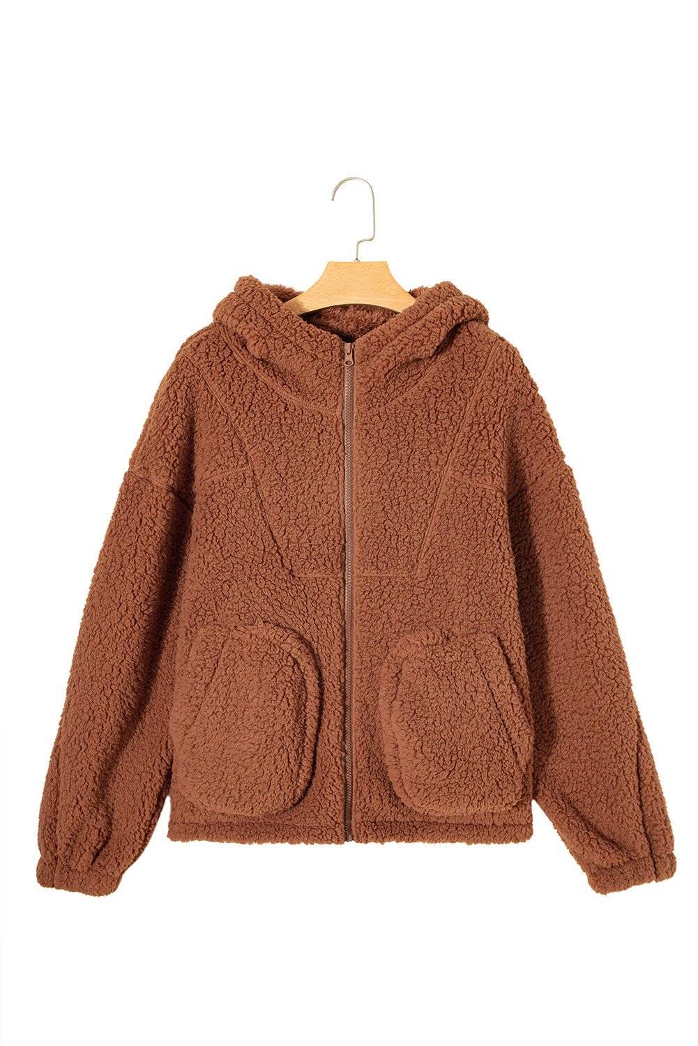 Solid Sherpa Fleece Zip Up Hooded Jacket - Rooted & Reckless Co.