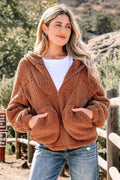 Solid Sherpa Fleece Zip Up Hooded Jacket - Rooted & Reckless Co.