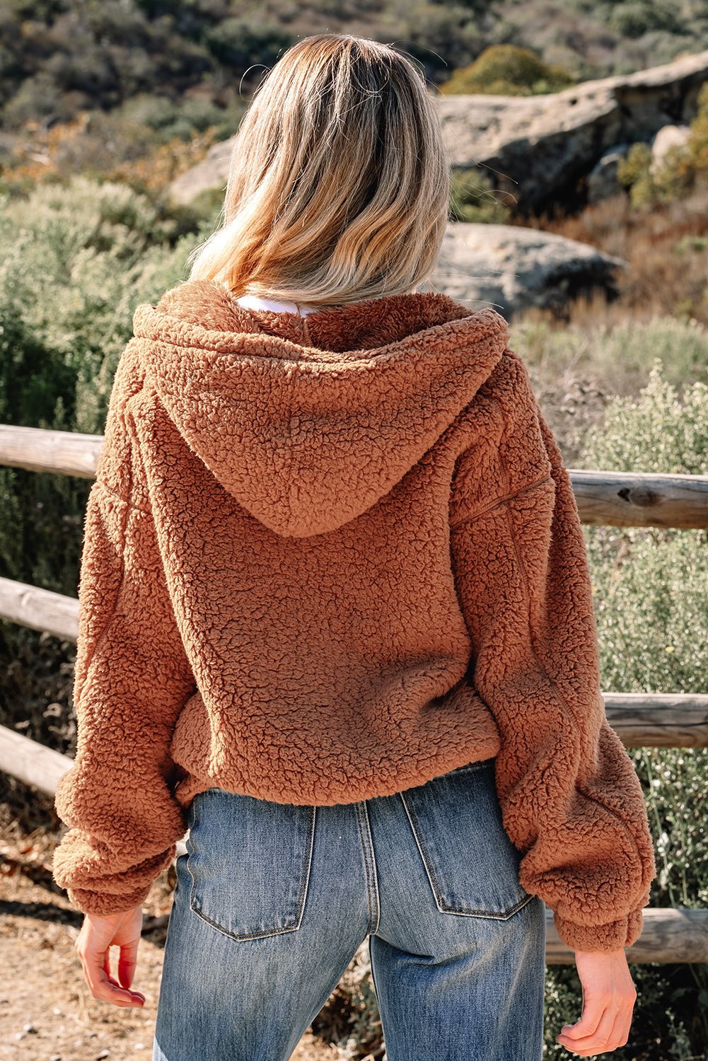 Solid Sherpa Fleece Zip Up Hooded Jacket - Rooted & Reckless Co.