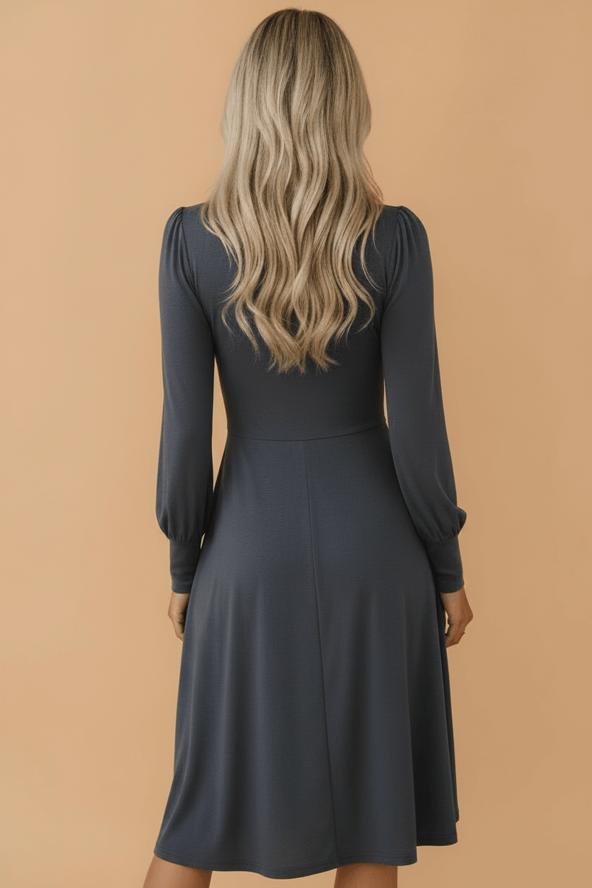Solid Shirred Cuff Long Sleeve Buttoned Mini Dress - Rooted & Reckless Co.