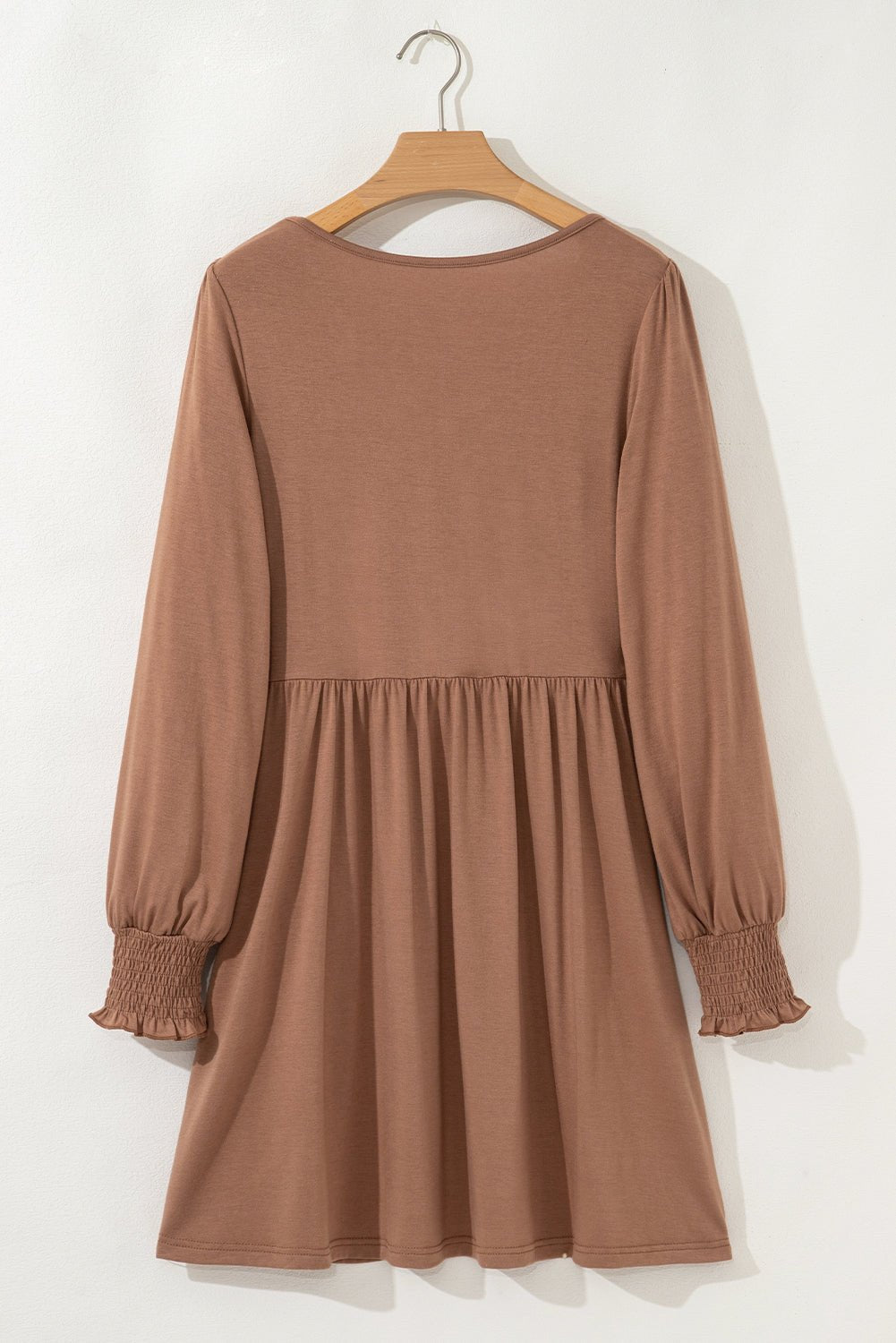 Solid Shirred Cuff Long Sleeve Buttoned Mini Dress - Rooted & Reckless Co.