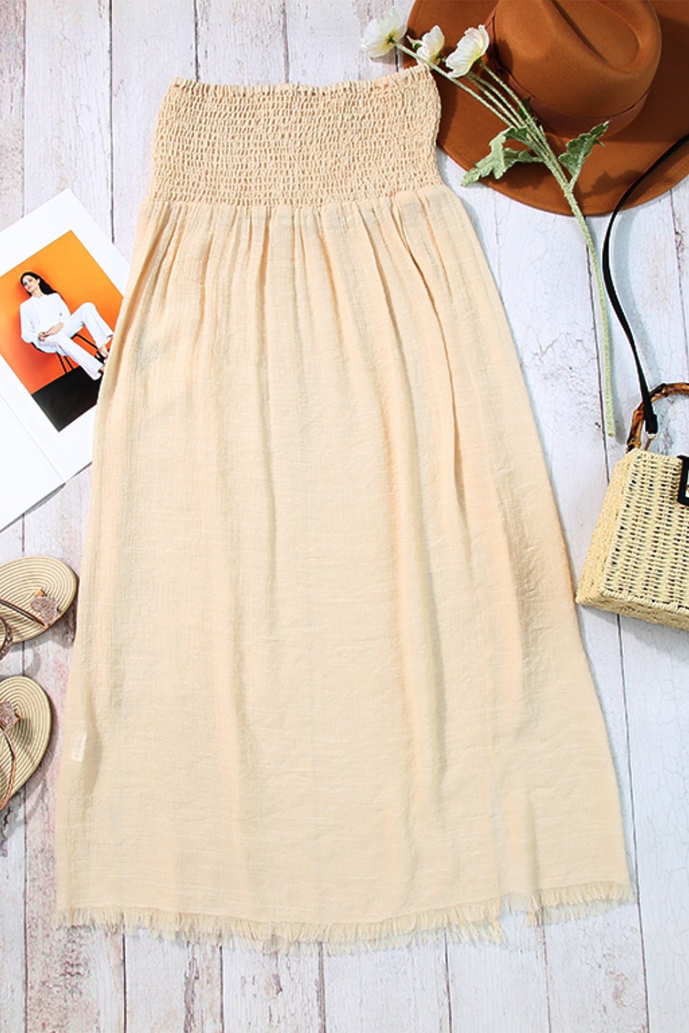 Solid Shirred High Waist Side Slit Beach Maxi Skirt - Rooted & Reckless Co.