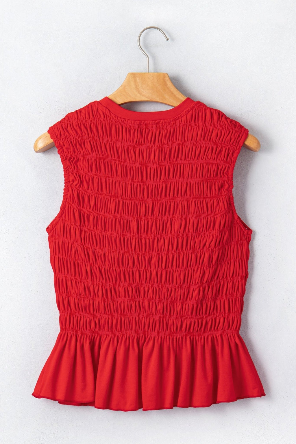Solid Shirred Ruffle Peplum Hem Tank Top - Rooted & Reckless Co.