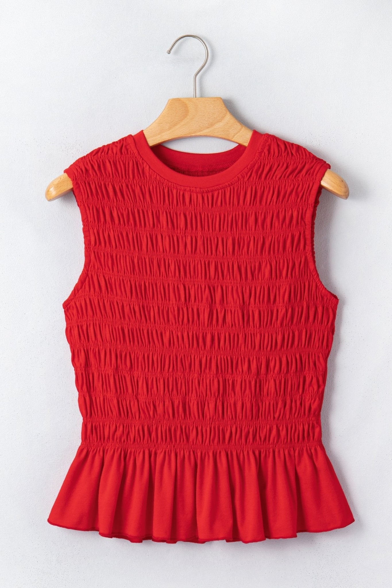 Solid Shirred Ruffle Peplum Hem Tank Top - Rooted & Reckless Co.