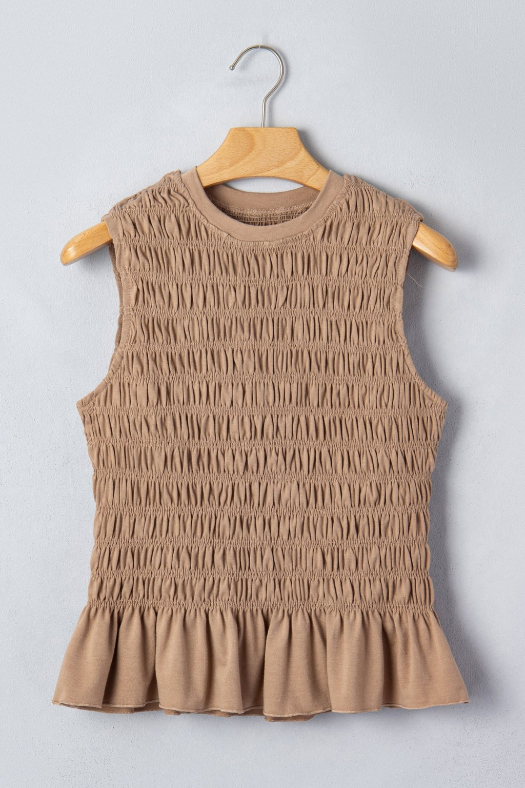 Solid Shirred Ruffle Peplum Hem Tank Top - Rooted & Reckless Co.