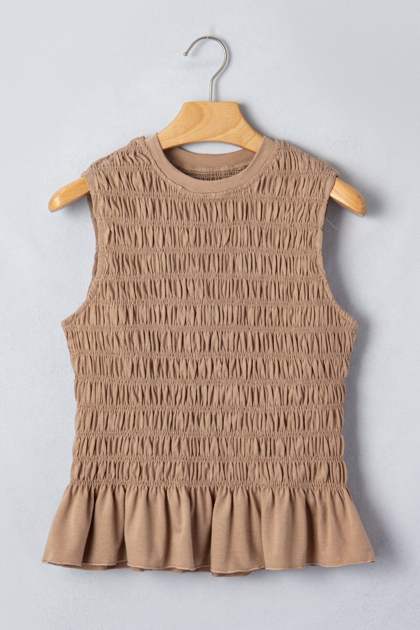 Solid Shirred Ruffle Peplum Hem Tank Top - Rooted & Reckless Co.