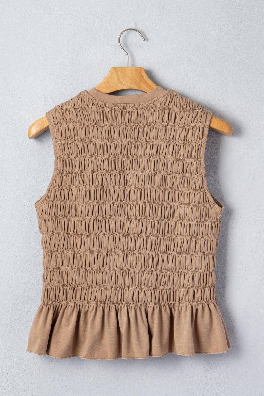 Solid Shirred Ruffle Peplum Hem Tank Top - Rooted & Reckless Co.