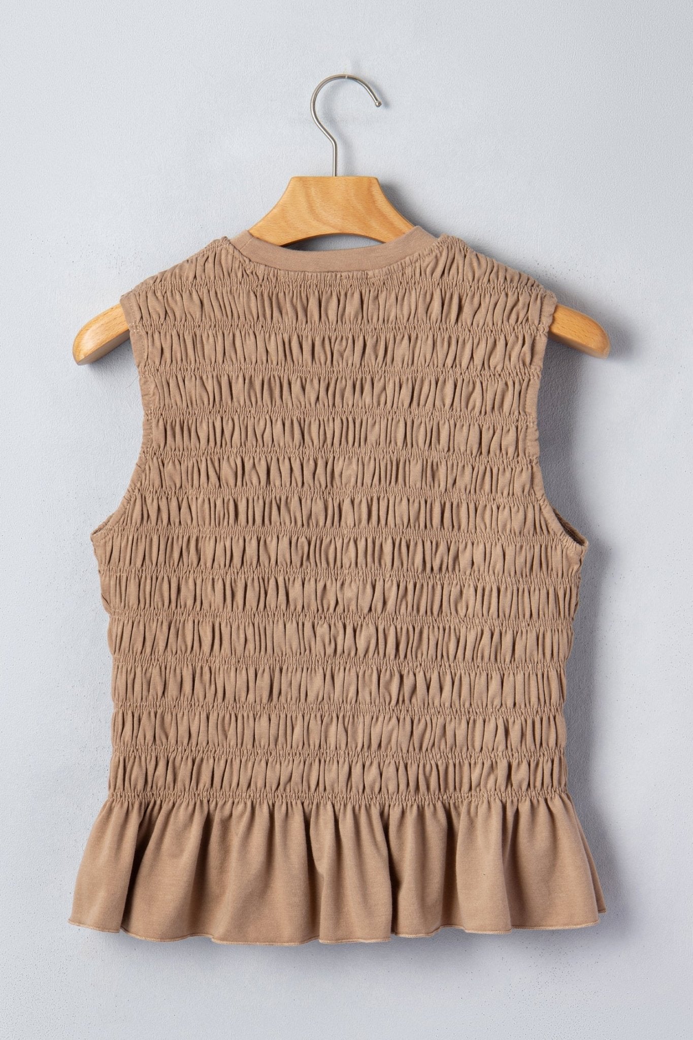 Solid Shirred Ruffle Peplum Hem Tank Top - Rooted & Reckless Co.