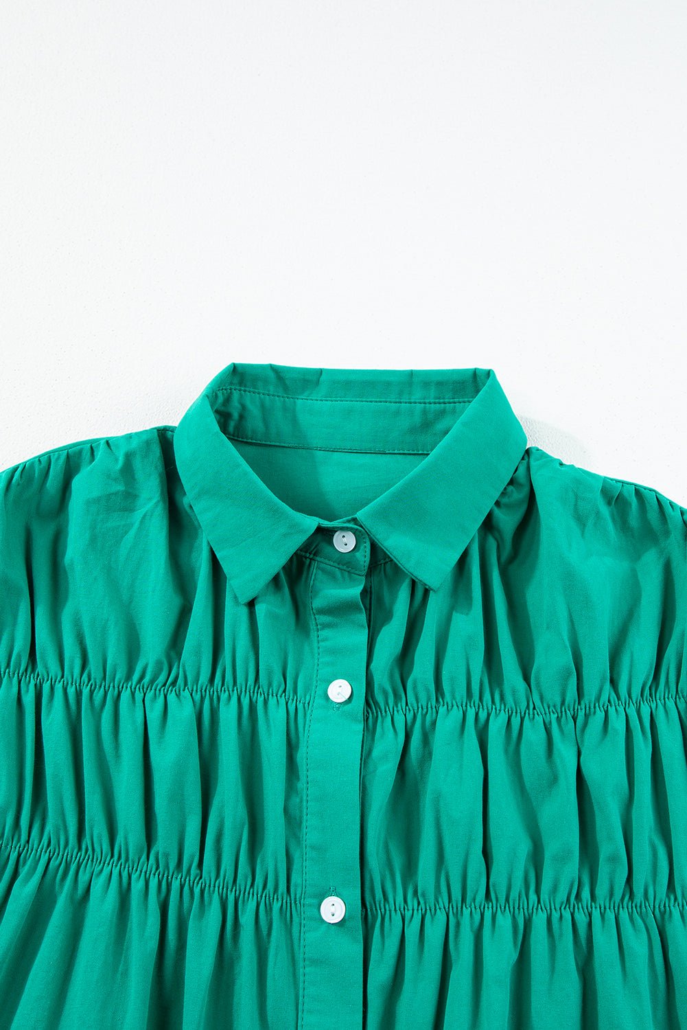 Solid Shirred Ruffle Sleeve Buttoned Mini Dress - Rooted & Reckless Co.