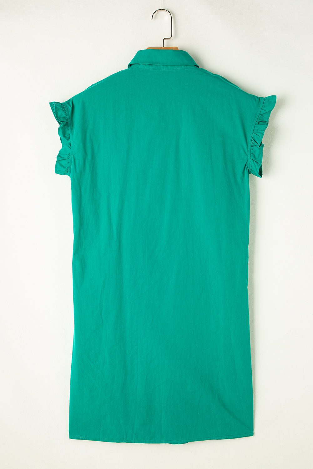 Solid Shirred Ruffle Sleeve Buttoned Mini Dress - Rooted & Reckless Co.