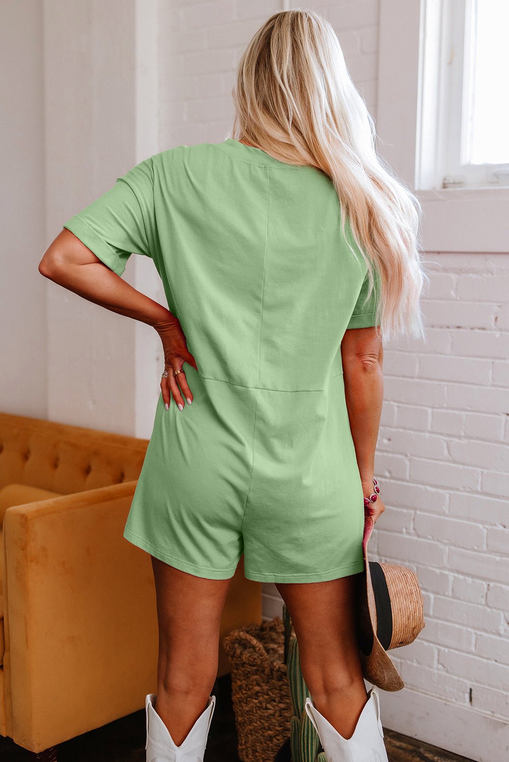 Solid Short Sleeve V-Neck Knit Romper - Rooted & Reckless Co.
