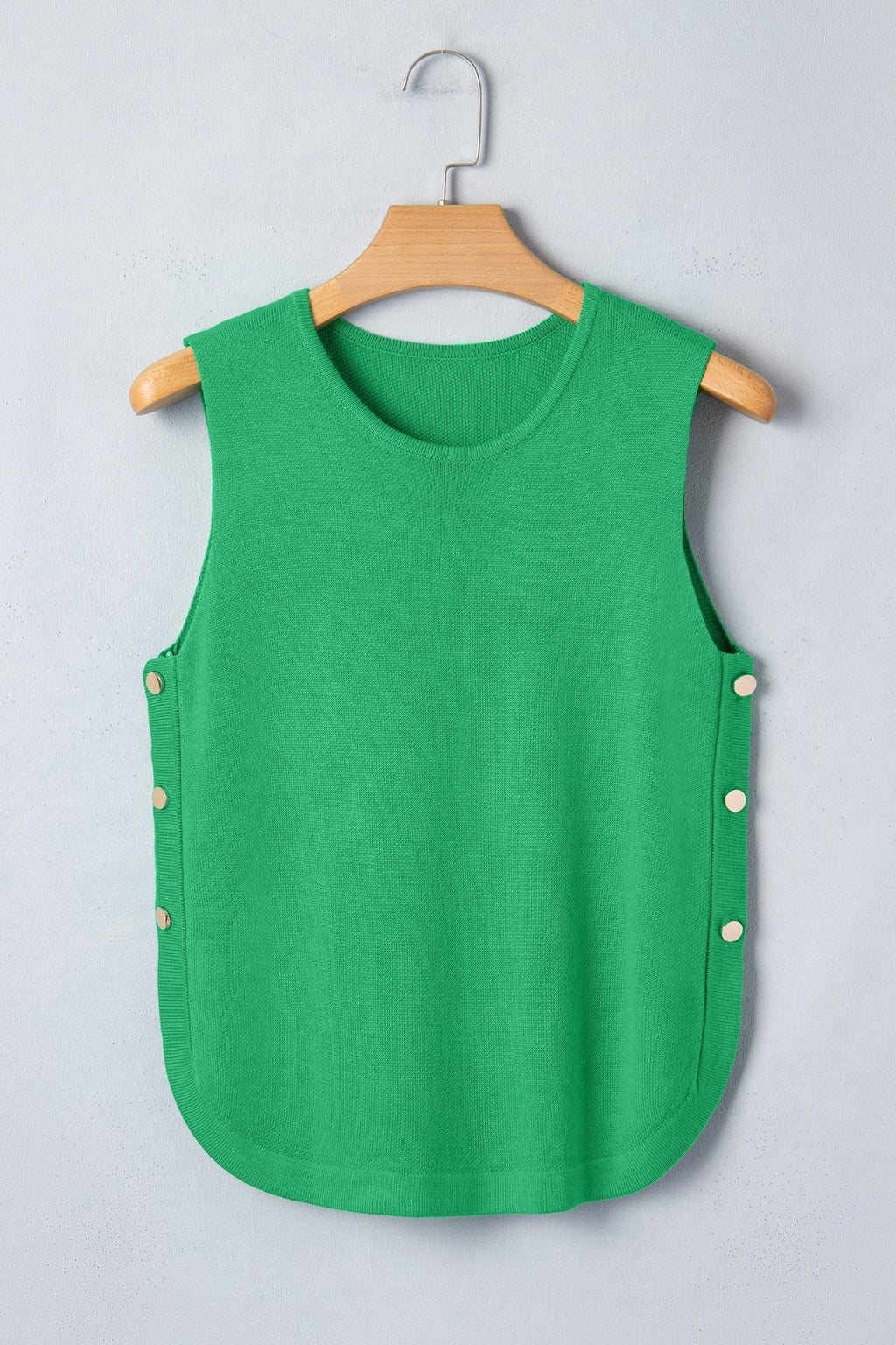 Solid Side Button Round Neck Sleeveless Knit Sweater - Rooted & Reckless Co.
