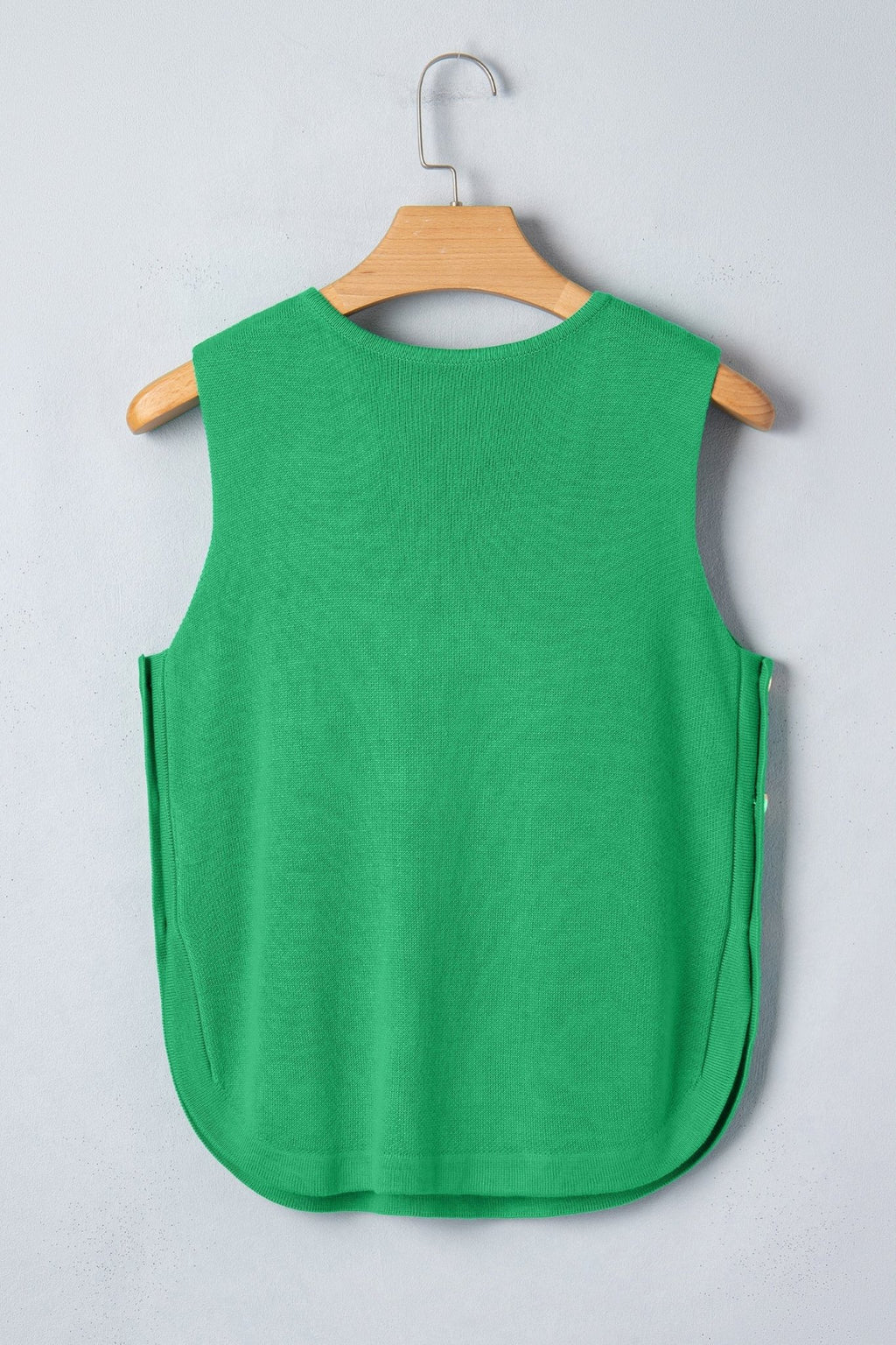 Solid Side Button Round Neck Sleeveless Knit Sweater - Rooted & Reckless Co.
