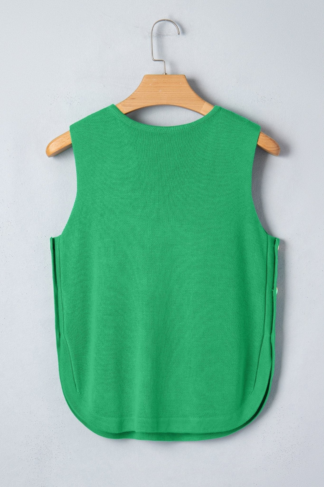 Solid Side Button Round Neck Sleeveless Knit Sweater - Rooted & Reckless Co.