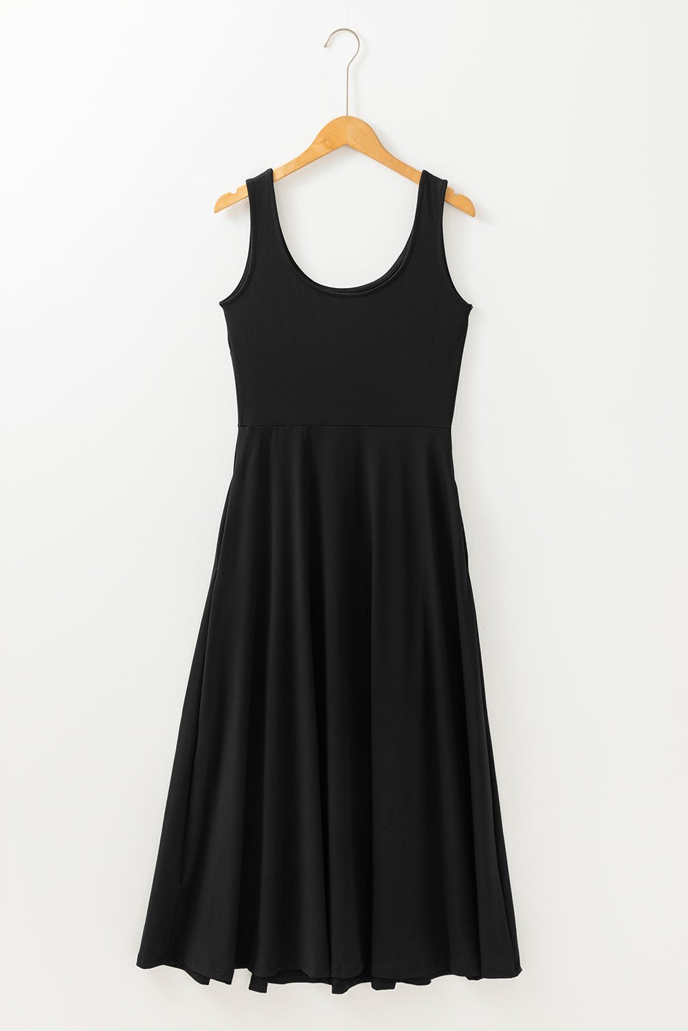 Solid Sleeveless Flared Side Slit Midi Dress - Rooted & Reckless Co.