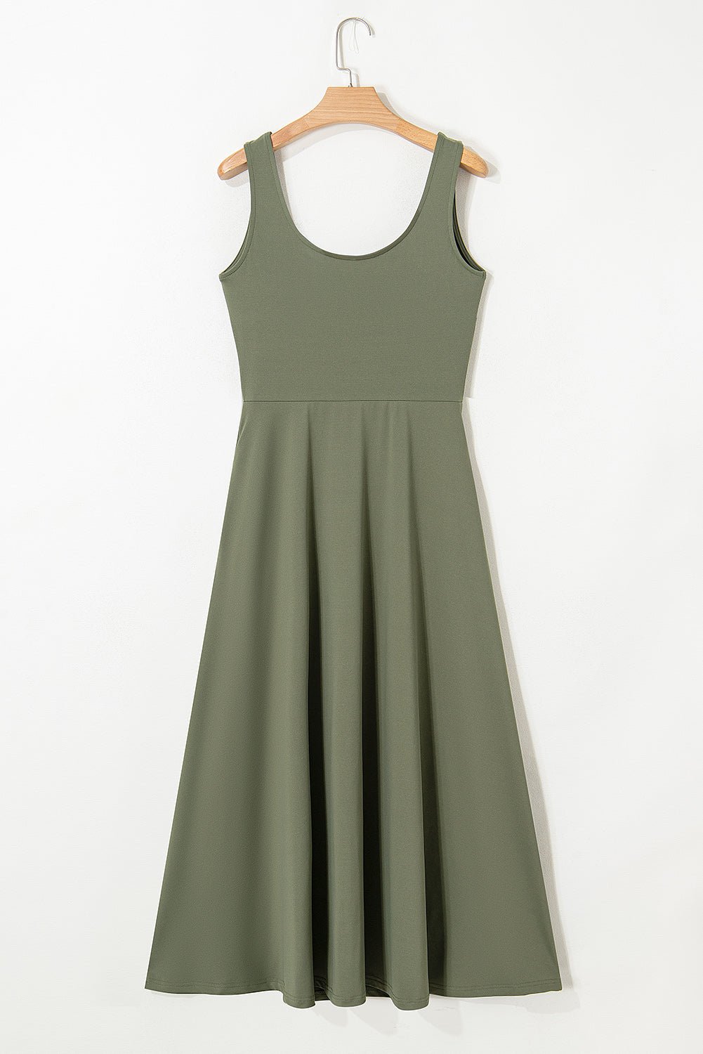 Solid Sleeveless Flared Side Slit Midi Dress - Rooted & Reckless Co.