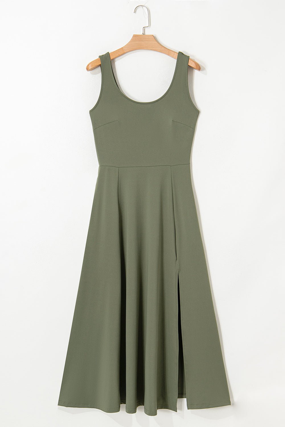 Solid Sleeveless Flared Side Slit Midi Dress - Rooted & Reckless Co.