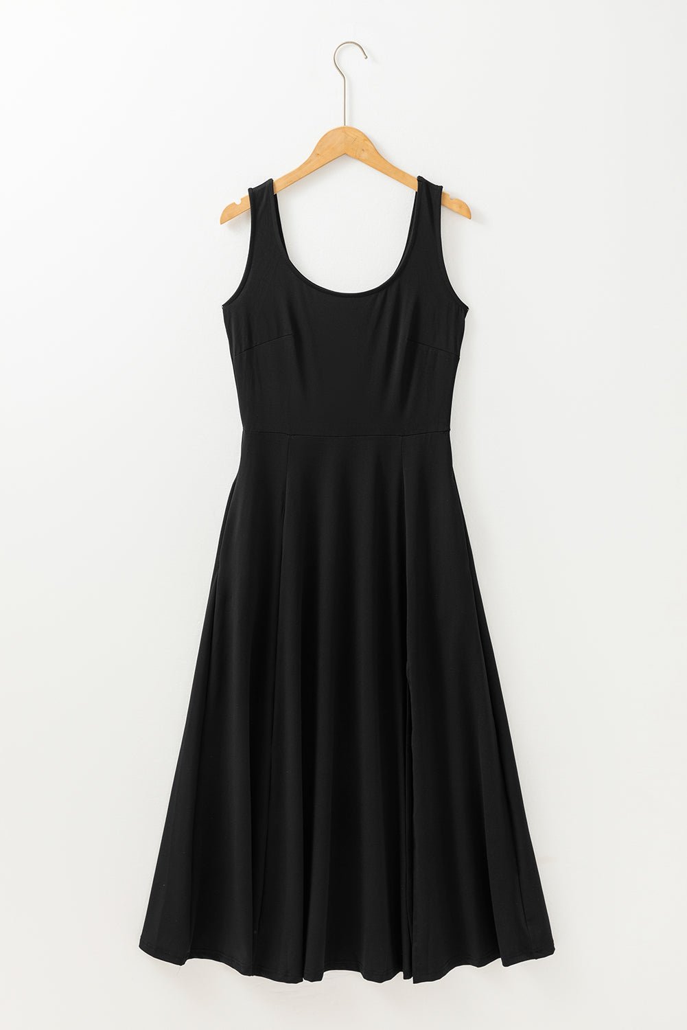 Solid Sleeveless Flared Side Slit Midi Dress - Rooted & Reckless Co.