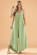Solid Sleeveless V-Neck Wide Leg Jumpsuit - Rooted & Reckless Co.