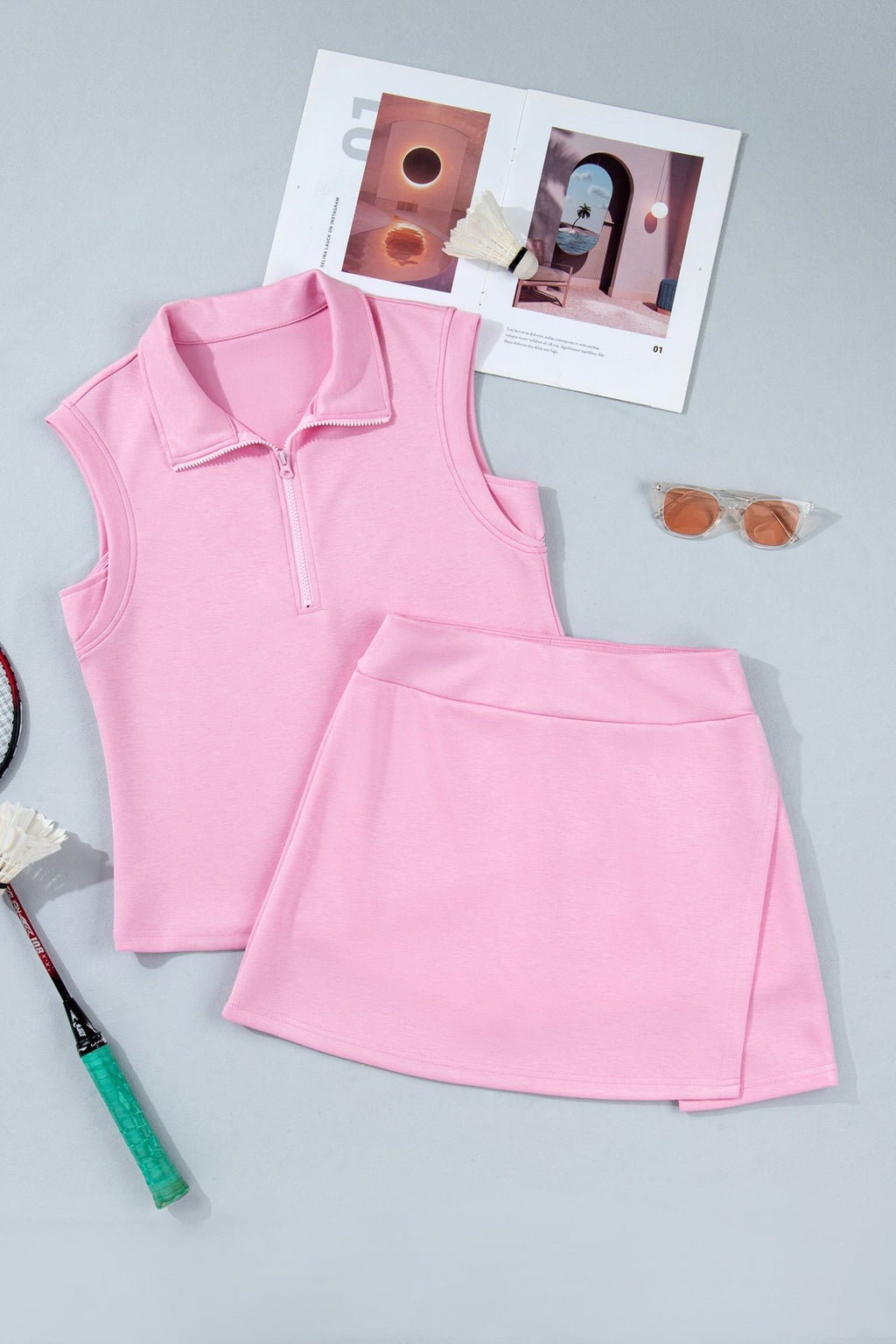 Solid Sleeveless Zipped Tank & Skort Set - Rooted & Reckless Co.