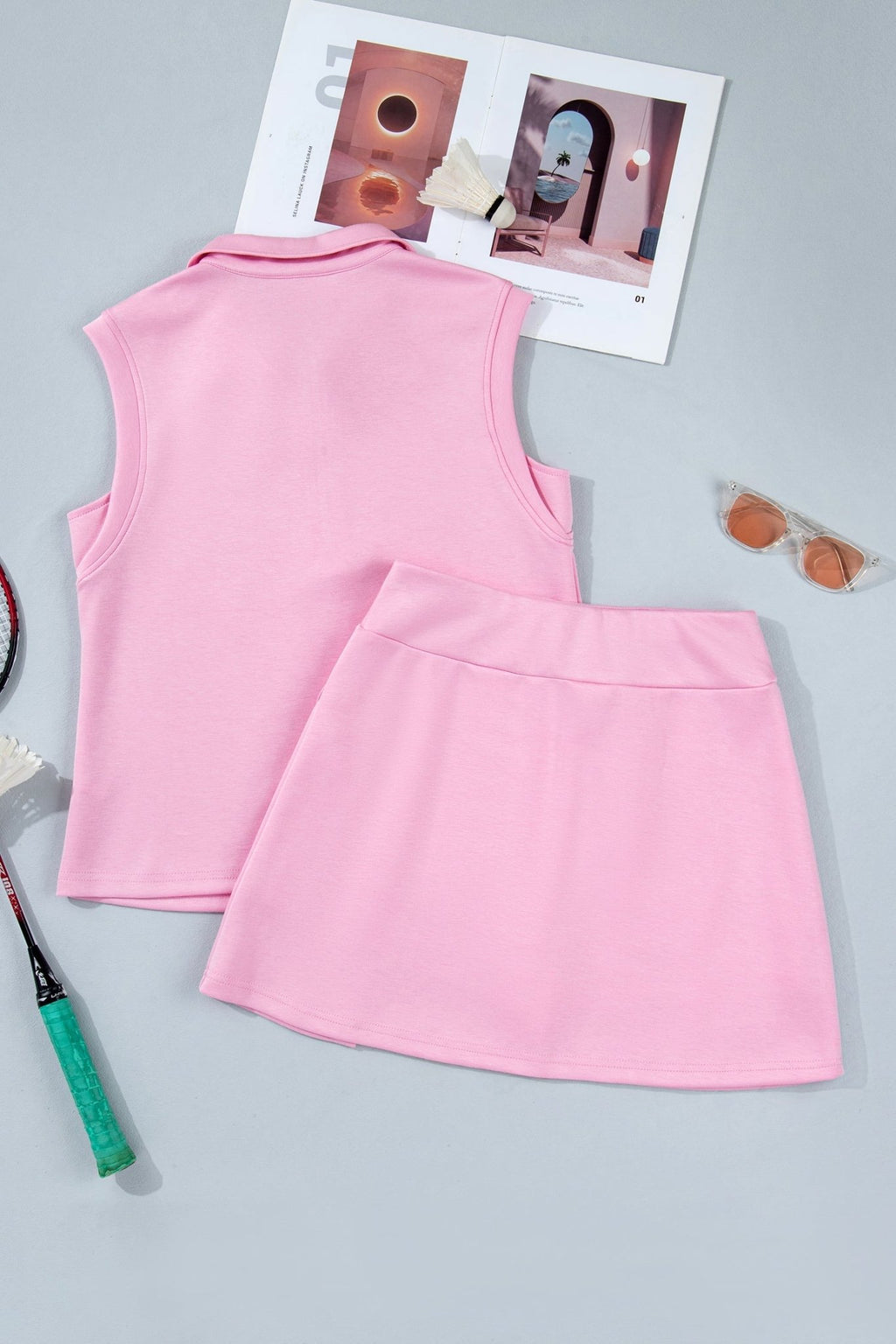 Solid Sleeveless Zipped Tank & Skort Set - Rooted & Reckless Co.